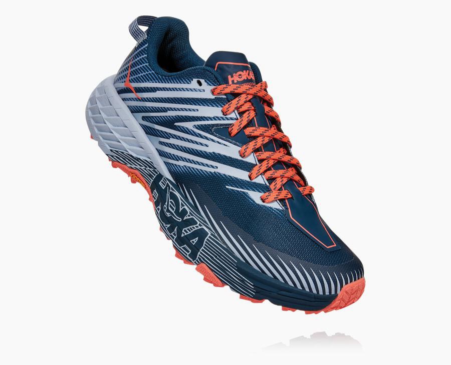 Hoka One One Trail Schoenen Dames - Speedgoat 4 - Donkerblauw/Wit - YI5810436